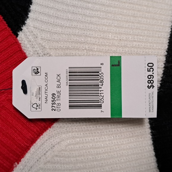 Nautica Striped V Neck Sweater Black White Red - Picture 4 of 10